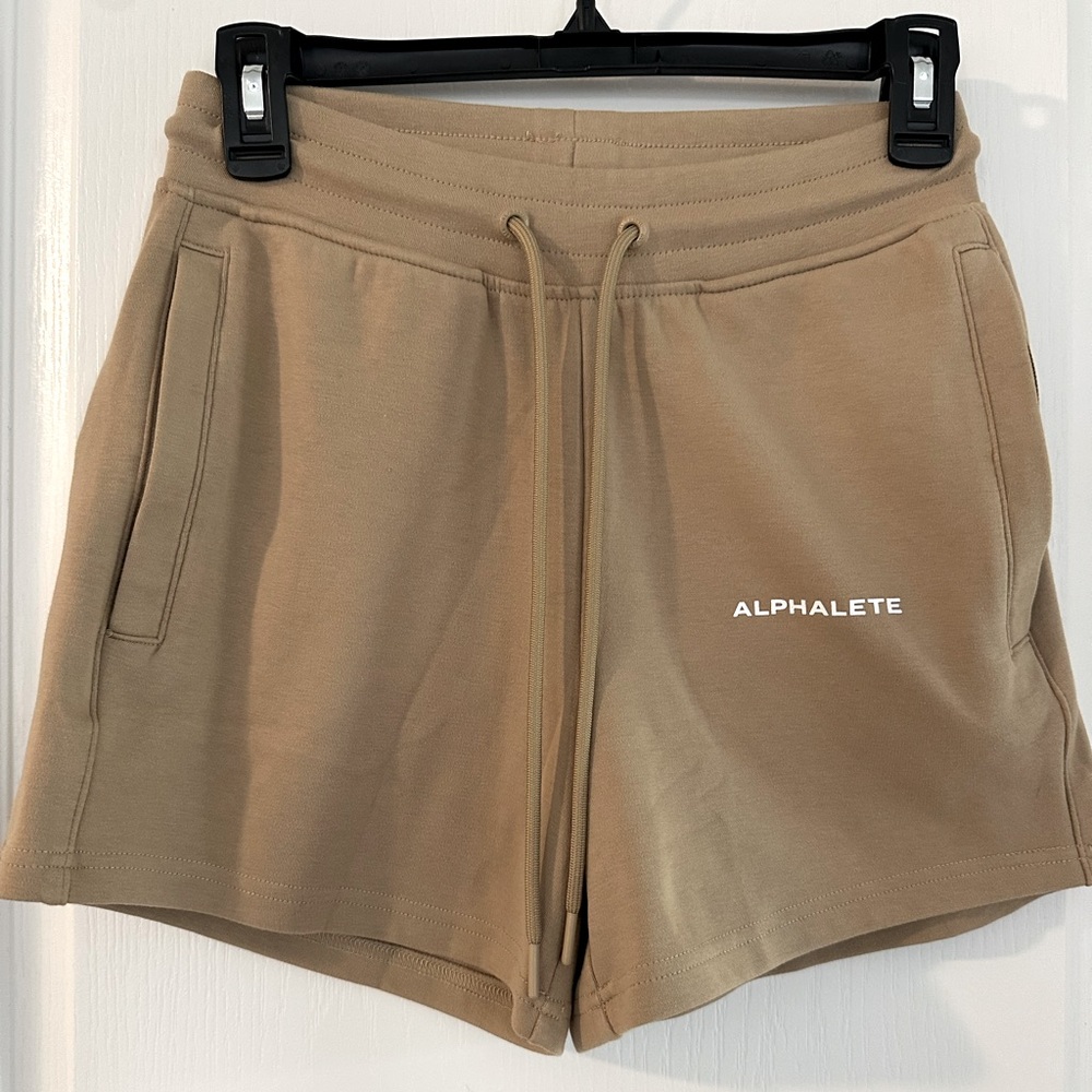Alphalete Women’s Athletic Shorts – Tie Waist Size Small – Tan NWOT